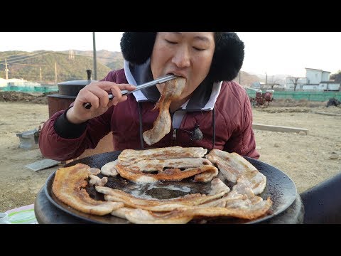 가위가 필요없는 통삼겹살 먹방 Samgyeopsal 요리 먹방 Mukbang eating show