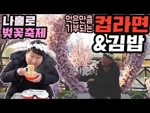 나홀로 벚꽃축제 먹은만큼 기부되는 컵라면 김밥 먹방 18 4 7 Mukbang eating show