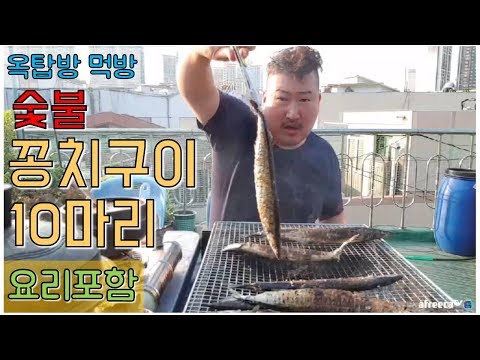 옥탑방 숯불에 구워 먹는 꽁치구이 10마리 된장찌개 요리포함 요리 먹방 흥삼 in 옥탑방 17 5 31