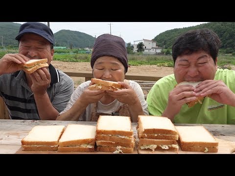 여러 야채 듬뿍 넣은 샐러드로 수제 샌드위치 Homemade sandwich 요리 먹방 Mukbang