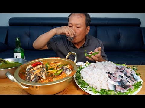 회 소주 가을 전어와 붕장어회 참가자미회에 매운탕까지 소주 한 잔 요리 먹방 Gizzard shad
