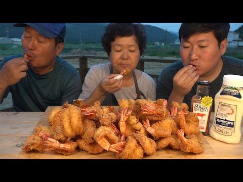 직접 다듬은 새우로 바삭바삭 새우튀김 Deep fried Shrimps 요리 먹방 Mukbang