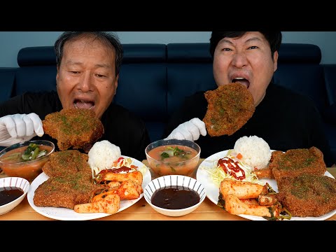 돈마호크를 직접 튀겨 만든 돈마호크 돈가스 먹방 Pork Tomahawk Cutlet 요리 먹방