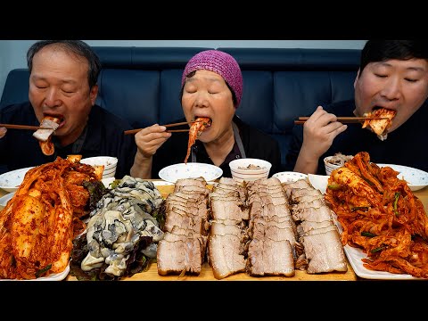 싱싱한 배추로 만든 겉절이와 부드러운 보쌈 제철 굴까지 삼합 먹방 Fresh Kimchi Boiled