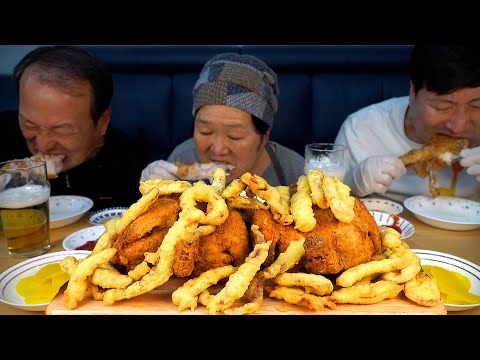 가마솥에 튀긴 오징어 튀김과 통닭으로 치맥 먹방 Fried chicken Squid Beer 요리 먹방