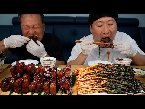집에서 직접 만들어 먹는 동파육과 맛있는 파김치 Dongpayuk Fried Pork Belly in