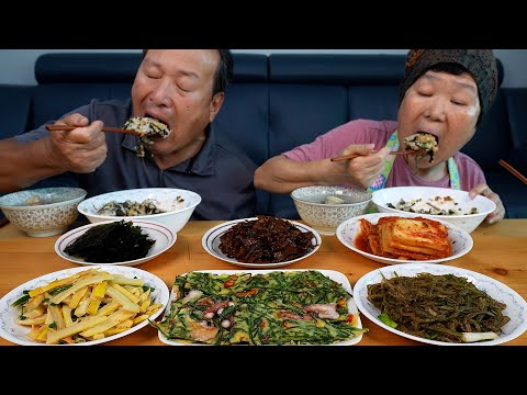 깔끔하고 정갈한 집밥 한 상 가자미조림 해물부추전 죽순볶음 곤드레밥 먹방 Korean home side
