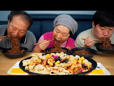 윤기나는 짜장면과 바삭한 탕수육 먹방 Jjajangmyeon Tangsuyuk 요리 먹방 Mukbang