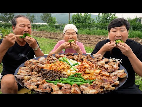 솥뚜껑 삼겹살에 고사리 콩나물 김치까지 꽉 채운 한 판 먹방 Samgyeopsal with