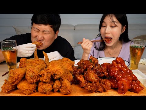 뼈 있는 후라이드 치킨 vs 순살 양념 치킨 Fried chicken VS Boneless seasoned