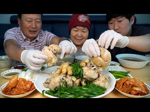 중복을 맞아 가마솥에 푹 끓인 삼계탕 먹방 Samgyetang chicken soup with
