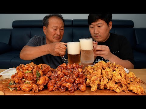 치맥 냉동고에 얼린 시원한 얼음잔에 맥주 한 잔과 노랑통닭 순살3종세트 2마리 치맥 먹방 Chicken