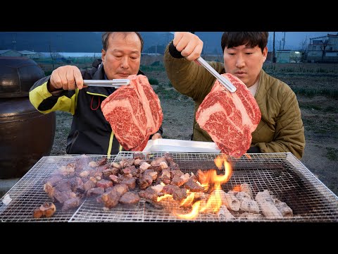 직접 피운 숯불에 맛있는 한우 꽃등심 직화 구이 Charcoal grilled HANWOO Korean