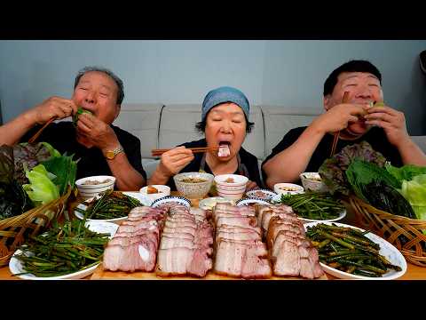 항아리에 구운 삼겹살에 제철 마늘종 무침 달래소스 올려 한 쌈 가득 먹방 Clay pot smoked