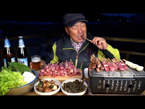 아버지의 맛깔나는 혼술 먹방 미니화로 양꼬치와 맥주 한 잔 Lamb skewers Beer 요리 먹방