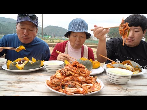 빨간 배추 겉절이와 달달한 단호박 밥 Kimchi Sweet pumpkin rice 요리 먹방