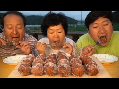 달달한 팥 앙꼬 넣어 가마솥에 튀긴 찹쌀 도넛 Sweet Rice Red Bean Doughnut 요리