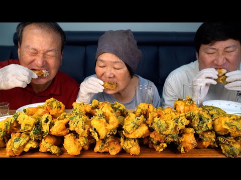 반죽에 깻잎 듬뿍 가마솥에 튀긴 깻잎 치킨 먹방 Fried Chicken with Perila leaf