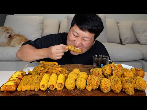 뿌링클 전메뉴 한 판 뿌링클 닭다리부터 치즈볼까지 한 판 가득 치킨 먹방 Bburinkle Chicken