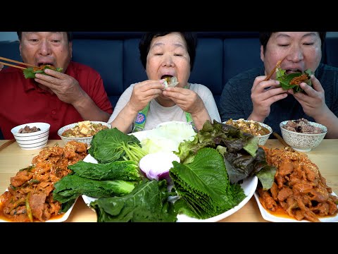 싱싱한 쌈채소들과 제육볶음 강된장으로 제육쌈밥 한 상 Stir fried spicy pork