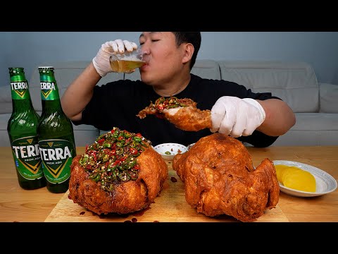 치맥은 못 참지 가마솥에 튀긴 고추통닭에 시원한 맥주 한 잔 Fried Chili Chicken Beer