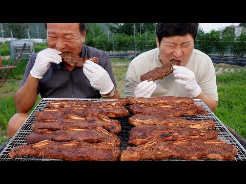 직접 양념한 LA 갈비를 숯불 직화로 구워 먹방 Charcoal grilled Beef short ribs