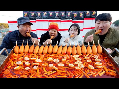핫도그를 집에서 뚝딱 간단하게 먹는 겉바속촉 멜팅피스 핫도그와 떡볶이 Corn Dogs Tteokbokki
