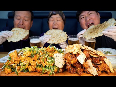 바삭한 누룽지와 치킨의 만남 노랑통닭 바삭 누룽지 치킨 알싸한 마늘치킨 먹방 Nurungji Garlic