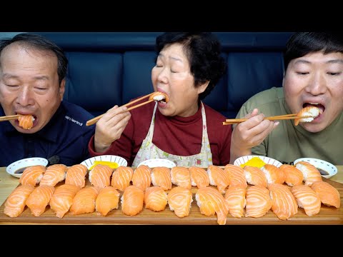 통 연어 썰어 직접 만든 연어 초밥 Handmade Salmon sushi 요리 먹방 Mukbang
