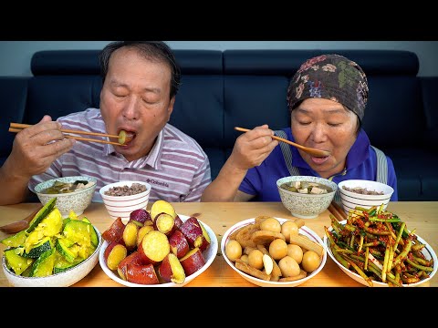 마당에서 키운 고구마로 만든 고구마 맛탕과 고구마 줄기 김치 Sweet Potato stem Kimchi