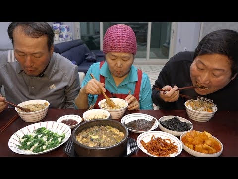 푸짐한 집밥 한상 된장찌개 꼬막밥 파데침 일미무침 요리 먹방 Mukbang eating show