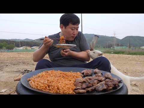 매운 불닭볶음면과 목살구이 Pork neck 요리 먹방 Mukbang eating show