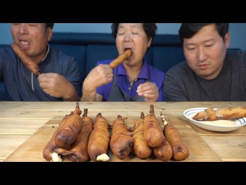 집에서 만든 수제 핫도그 Homemade corn dog 요리 먹방 Mukbang eating show