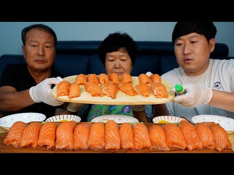 대왕연어초밥 을 집에서 직접 만들어 먹방 Giant Salmon Chobap 요리 먹방 Mukbang