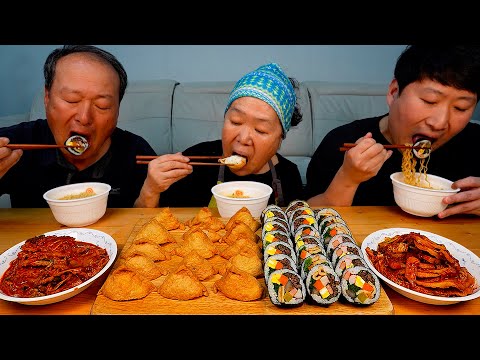 정성 가득 집김밥 속재료 10가지로 꽉 찬 소고기 김밥에 유부초밥 컵라면까지 Gimbap with 10