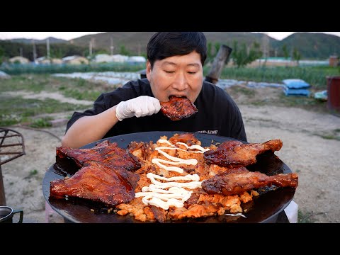 치밥엔 역시 BBQ 자메이카 치킨 치킨마요덮밥에 통다리 먹방 Fried Rice with BBQ