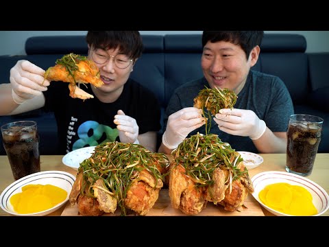 야식이 형님과 파채 가득 올린 파닭 먹방 Green onion Fried chicken with