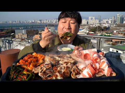 옥탑 시그니처 대패삼겹살에 볶음밥 까지 DAEPAE Samgyeopsal at Rooftop 요리 먹방