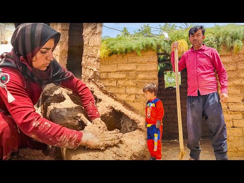 Nomadic couple builds a mud stove for cooking and kebab