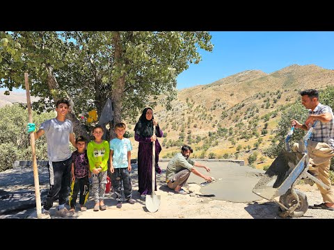 Life in the mountains Cementing the floor of a nomadic