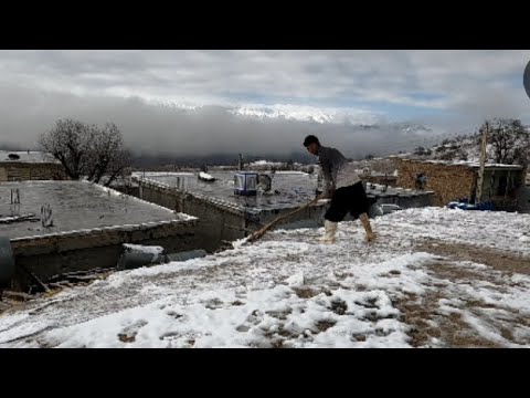 Shoveling Winter Snow Village Rooftops 2022
