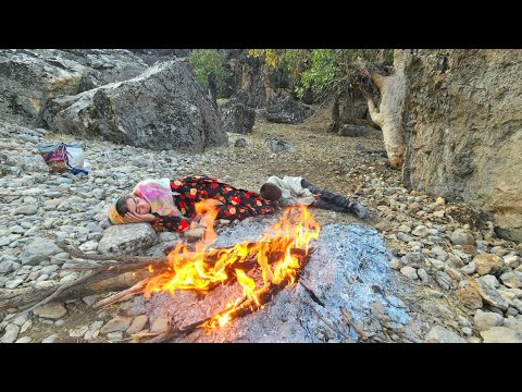 Brave Nomad Girl Crosses Wild Paths to Catch a Fish