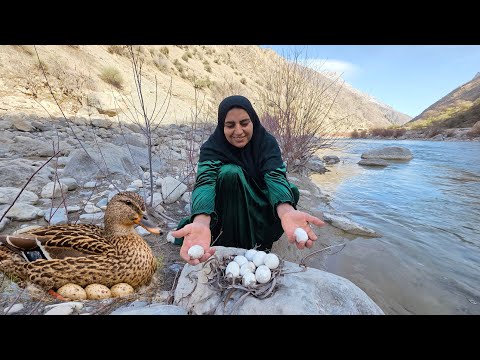 Collecting Wild Duck Eggs by a Rushing River