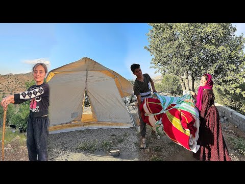Camping in the mountains Life of a nomadic family of 9