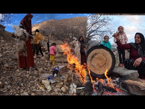 Village life collecting garbage and cooking in the evening