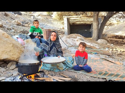 Cooking local soup by a nomadic woman