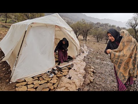 A rainy and stormy day of a nomadic family