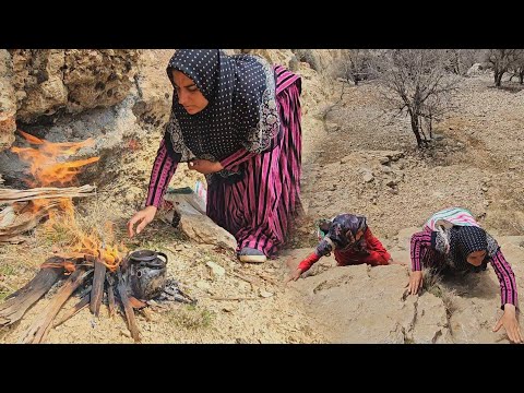 Searching for sheep in the wild mountain by a nomadic girl