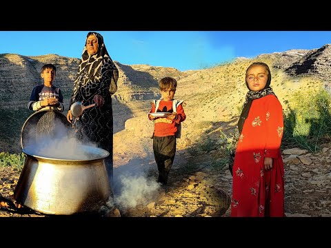 nomadic family cooked a traditional food NAZRI and