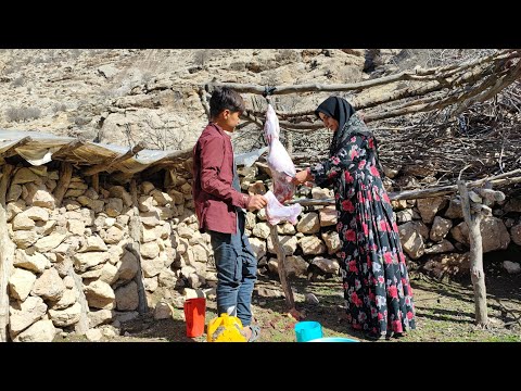 Skinning a goat and cooking lunch nomadic and village life
